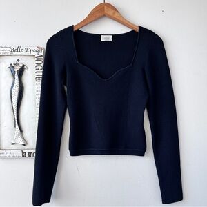 Aritzia Wilfred Black Ribbed Knit Top Size M